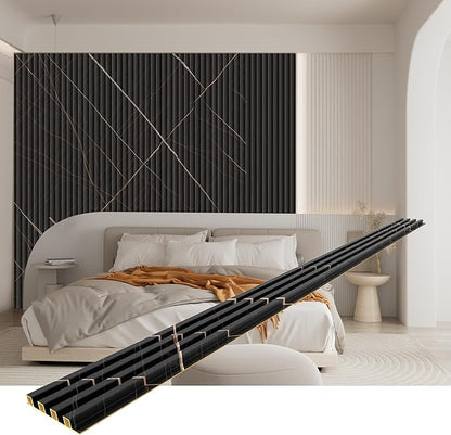 8-Pack WPC Slat Wall Panels - 3D Wall Panels, Water-Proof and Easy Installation, Accent Slat Wall Paneling for Living Room, Office,Granite, 96 x 6.6 Inch