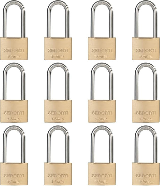 Weatherproof Padlock with Stainless Steel 304 Long Shackle and Solid Brass Body, 1-9/16 in. Wide, 12 Padlocks Keyed Alike, Marine Grade Rustproof Lock for Outdoors Use YNBSP1240