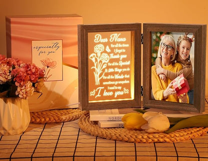 Christmas Grandma Gifts from Grandkids Granddaughter Grandson, Engraved Night Light with Nana Picture Frame 5x7, Nana Gifts Personalized Gift for Grandma Mimi Gigi Granny Grandmother Birthday Gift