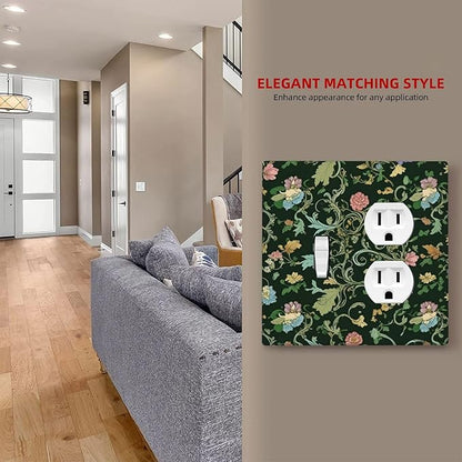 Decorative Outlet Covers Vintage Green Leaf Plant Rustic Pink Flower 2 Gang Wall Plate Cover Single Toggle Duplex Combo Two Switch Light Switch Cover Plate Jumbo Faceplate