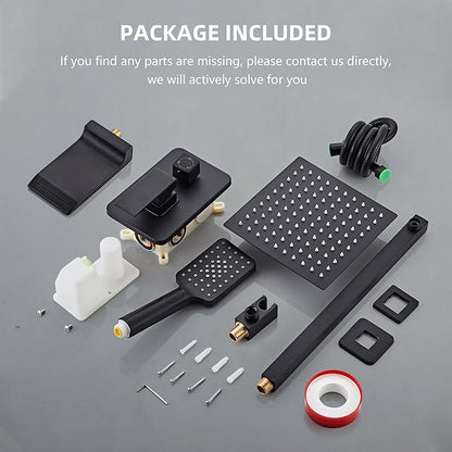 Shower Faucet Set Complete Matte Black Shower System with 10 inch Square Rainfall Shower Head 3-Function Handheld Shower Waterfall Bathtub Spout Rain Shower Combo Set Bathroom Wall Mounted