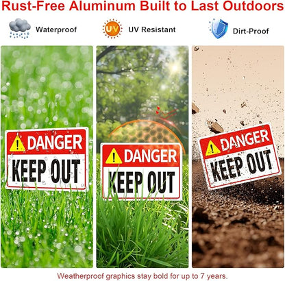 Danger Keep Out Sign – 3 Pack 14x10 Inch Aluminum Metal Safety Signs, Rust Free, UV Protected, Easy to Mount for Construction, Hazard, and Restricted Areas (3)