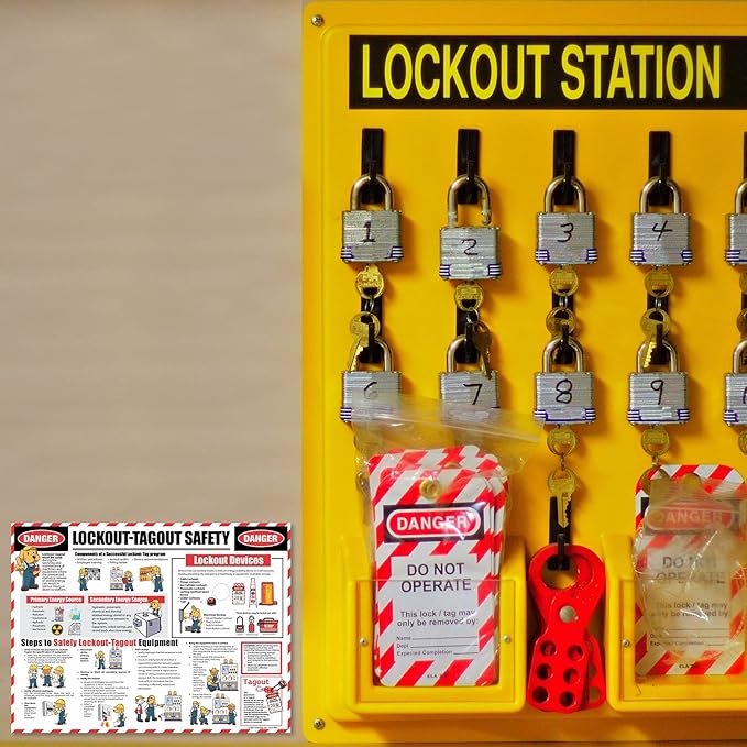 SmartSign 18 x 24 inch Lockout/Tagout Safety Wall Sign/Poster “Danger - Lockout/Tagout Safety, Components, Steps” 14 mil Reinforced PVC Fabric, Adhesive Backing, Pebbled Texture, Multicolor, USA-Made