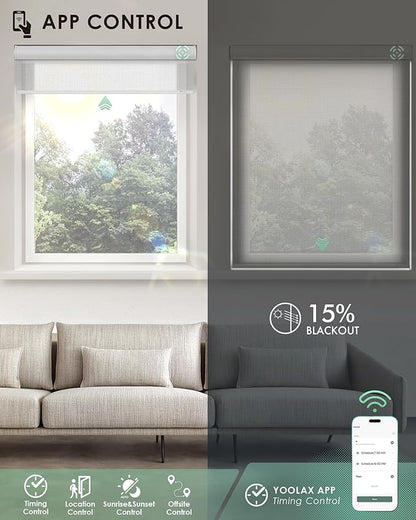 Yoolax Motorized Blinds with Remote, Light Filtering Smart Blinds Compatible with Alexa Google Home, Automatic Shades for Windows Living Room, Custom Size (15% Blackout V- Haze White)