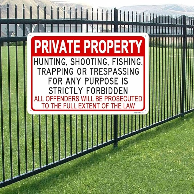 Private Property Signs,No Trespassing Sign,Outdoor Safety Signs,No Fishing Sign "Private Property" 16"x24" Aluminum Sign