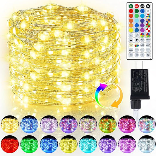 50ft Fairy Lights Plug in, Dimmable 25 Colors 14 Modes RGB+Warm White Color Changing String Lights,150LED Twinkle Lights with Remote, Christmas Fairy Lights for Indoor Outdoor Party Xmas Décor
