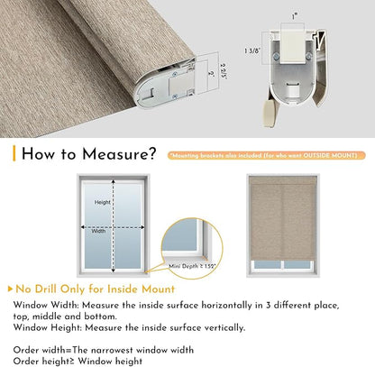 Persilux Smart Motorized Blinds with Remote, No Drill Automatic Roller Shades for Indoor Windows, Light Filtering Linen Fabric, Electric Blinds for Windows, Linen Light Brown C156-3, Custom Size