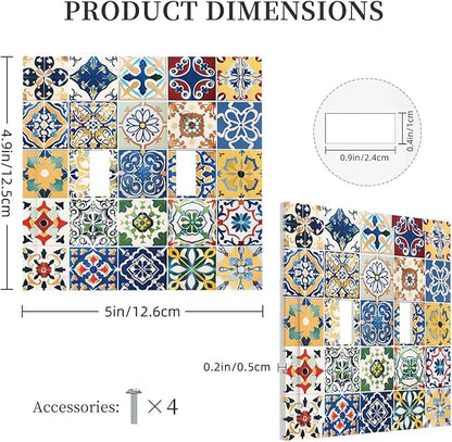 Decorative Switch Plates Moroccan Traditional Mexican Talavera Til 2 Gang Double Toggle Outlet Light Switch Cover Wall Plate Electrical Faceplate for Kitchen Home Decor