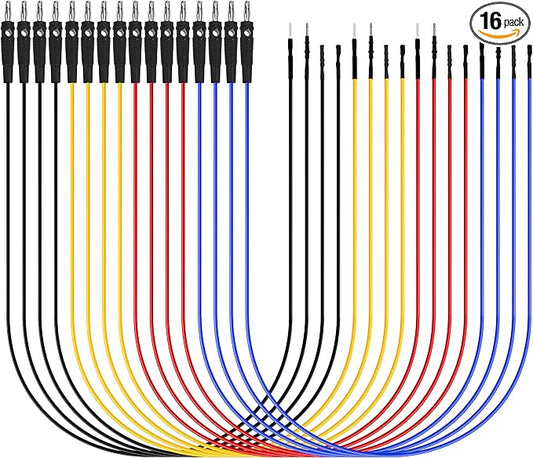 Banana Plug Jumper Wires Kit, 16pcs 4mm Stackable Breadboard Jumper Test Lead, Male to Female, Universal Breakout Test Leads for Electrical Testing