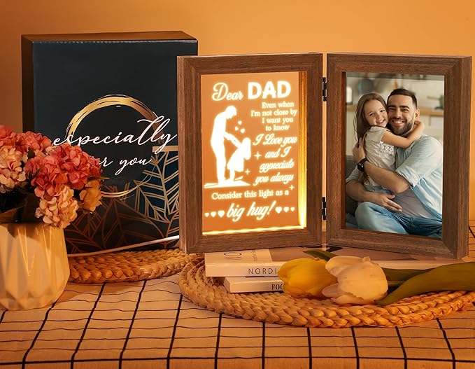 Tiblue Christmas Gifts for Dad from Daughter Son Kids Wife Dad Gifts for Dad Who Wants Nothing Best Daddy Gift - Night Light with Father Picture Frame for 5x7 Photos New Daddy Bonus Step Father Gift