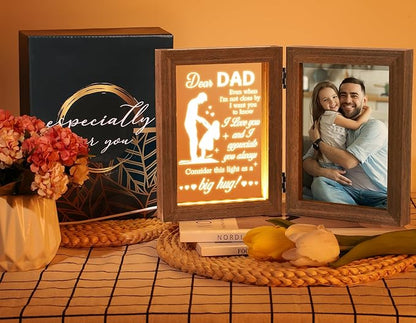 Tiblue Christmas Gifts for Dad from Daughter Son Kids Wife Dad Gifts for Dad Who Wants Nothing Best Daddy Gift - Night Light with Father Picture Frame for 5x7 Photos New Daddy Bonus Step Father Gift