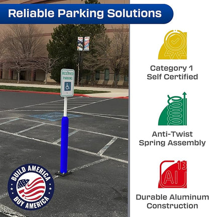 Impact Recovery - Sta-Rite Flexible Sign Post - Sign Holder for Handicap Parking Signs - Made in the USA - 78” with Blue Bollard
