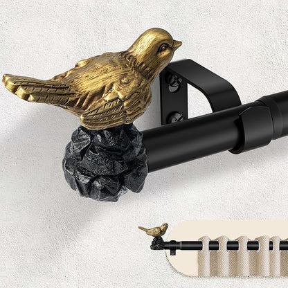 Decorative Black Curtain Rod 36 to 72 Inches Adjustable Drapery Rod with Bird Finials Heavy Duty Curtain Rods for Windows Living Room Kitchen