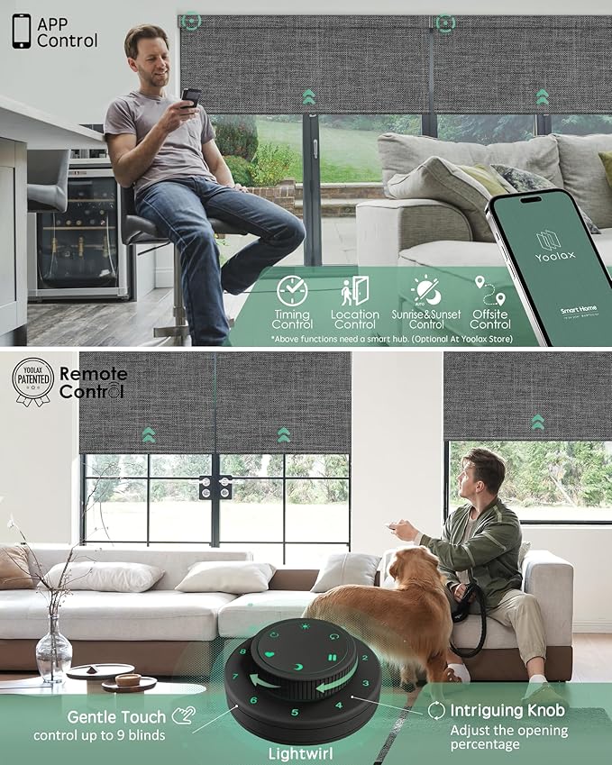Yoolax Motorized Blinds with Remote, Smart Blinds for Windows Blackout Automatic Shades Work with Alexa Remote Control Roller Window Shades with Valance, Custom Size (Fabric-Dark Grey)