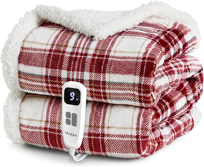 Christmas Heated Blanket Electric Throw 50''x60''Ultra Soft Plaid Flannel Fast Heating Electric Blanket with 10 Heat Levels & 10 Hrs Auto Off, ETL Certified, Keep Warm in Couch Bed Office