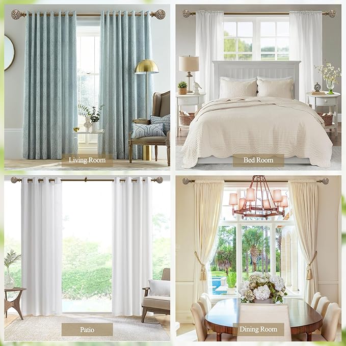 Boho Wooden Curtain Rods for Windows 28 to 48 Inches(2.3-4 ft), Adjustable-Heavy Duty 1" Diameter Drapery Rod with Imitation Wood-Grain Leaf-Pattern Finials - for Living Room & Bedroom，18-45''
