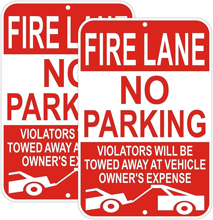 Fire Lane No Parking Sign, 12 x 18 Inches, Reflective, Weather-Resistant, Pack of 2