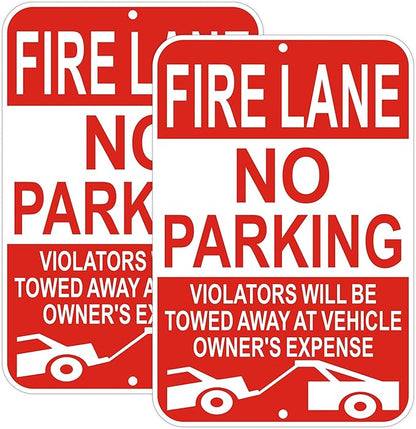 Fire Lane No Parking Sign, 12 x 18 Inches, Reflective, Weather-Resistant, Pack of 2