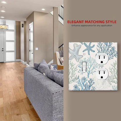 Wallplates Ocean Beach Theme Starfish Seashell Coral 1 Toggle 1 Duplex Switch Plate Electrical Gfci Faceplate Decorative Light Switch Covers For Bathroom Kids Room Decor