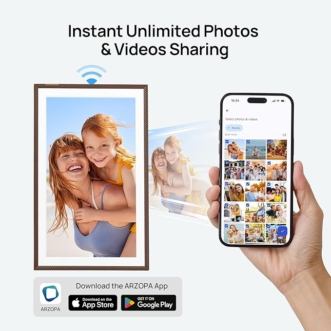 Arzopa 15.6" Large Digital Picture Frame, 1920X1080 FHD Touchscreen with Anti-Glare, 32GB Storage Electric Picture Frame Slideshow Support Photo Organization, Custom Gift Mode for Family and Friends
