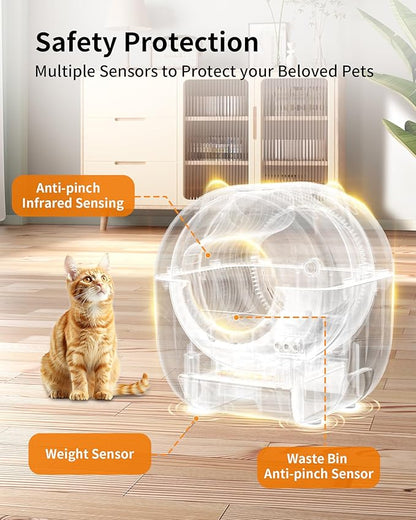 Self Cleaning Litter Box,76L Automatic Cat Litter Box Self Cleaning with APP Control,Low Noise,Safety Protection,Roll Garbage Bags,Deodorizer and Cleaning Brush for Multiple Cats,Xmas