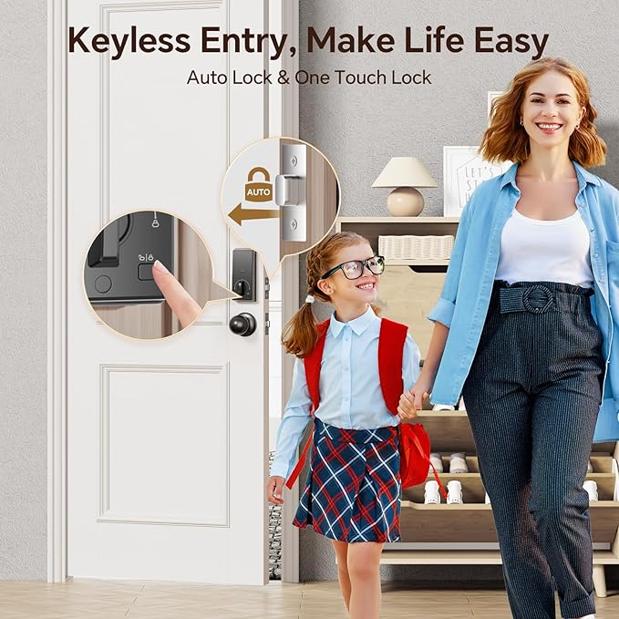 Keyless Entry Door Lock with 2 Knobs App Control Smart Locks for Front Door WiFi Door Lock Set Automatic Lock One Time Password Anti Peeping Password IP54, Bronze
