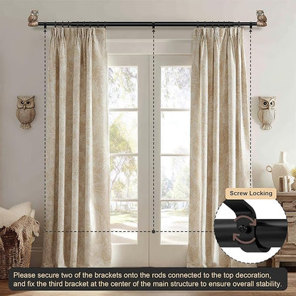Vintage Decorative Black Curtain Rods for Windows 48 to 84 Inch Adjustable Heavy Duty 1'' Diameter Curtain Rod with Owl Finials for Bedroom Living Room Kitchen Farmhouse (36-88'')