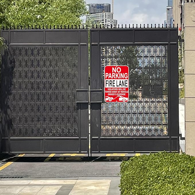 No Parking Fire Lane Signs, Red, Reflective Aluminum, 12 x 18 Inches, Weather Resistant, Wall Mount, 2 Pack