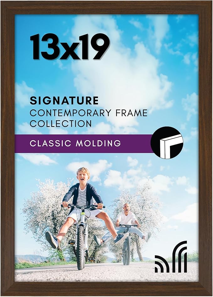 Americanflat 13x19 Picture Frame with Shatter-Resistant Glass - Signature Collection - Gallery-Style Frames Made of Engineered Wood - Photo Frame for Wall Display - Walnut