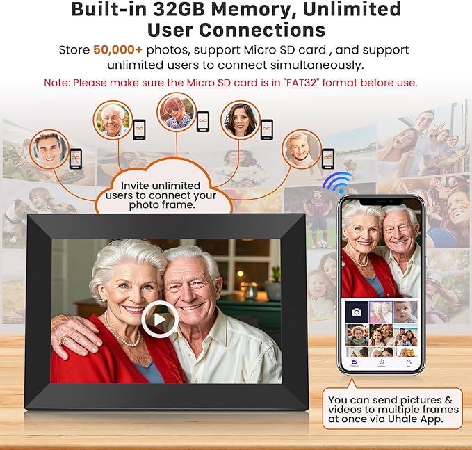 Uhale Digital Picture Frame WiFi 10.1 Inch with 32GB Storage, Electronic Photo Frames 1280 x 800 HD IPS Touch Screen, Auto Rotate, Slideshow, Instantly Share Photos and Videos from Anywhere