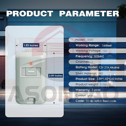 2 for Multi-Code 3089 MultiCode 308911 Linear MCS308911, 300MHZ 10 Dip Switch Gate Opener Remote (3-Year-Warranty)