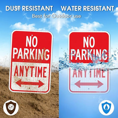 T&R Large No Parking Anytime Sign, 18" x 12" Engineer Grade Reflective Sheeting, Rust Free Aluminum, Waterproof, Fade Resistant, 2 Pre-drilled Holes
