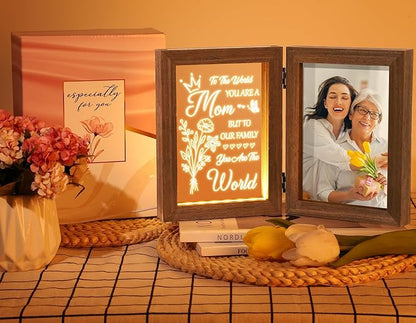 Tiblue Christmas Gifts for Mom from Daughter Son Best Mom Gifts Unique, Engraved Night Light with Mother Picture Frame 5x7, Solid Wood New Mama Mothers Day Gift for Mother-in Law Wife