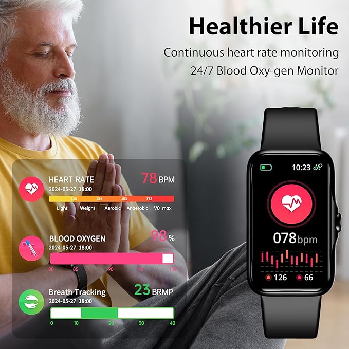 Fitness Tracker with 24/7 Continuous Heart Rate, Blood Oxygen Monitor, Smart Watch with Sleep Monitor, IP68 Waterproof Activity Tracker Step Counter for Women Men