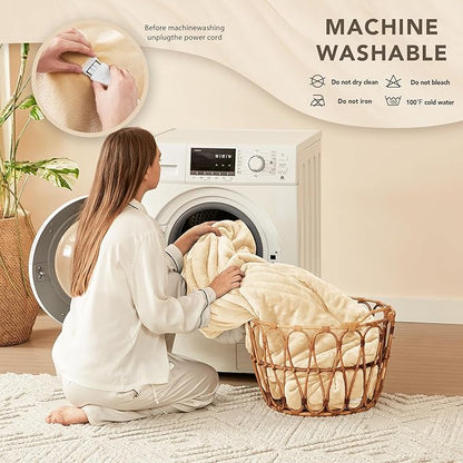 Homemate Electric Heated Blanket Full Size - 72"x84" Heated Bed Blanket Throw with 10 Heating Levels 8 Hours Auto Off Fast Heating Over-Heat Protection-Ultra Soft Flannel ETL Certified, Beige
