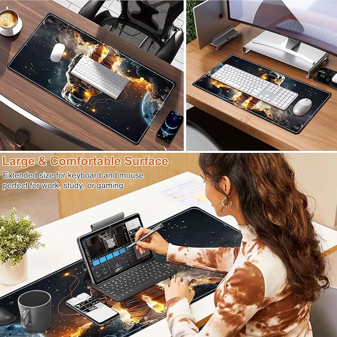 Small Heated Desk Pad 23.6" x 14.2" – Compact Electric Mouse Pad with 3 Heating Levels, Auto Shut-Off, Waterproof PU Surface, Plug-in Warmer for Office or Home Use, Astronaut