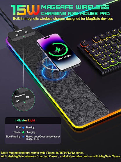 TopMade Mouse Pad with Wireless Charging, 31.5" x 11.81" Large Desk Mat RGB Gaming Mousepad, LED Desk Pad Keyboard Pad, Waterproof Desk Pad (Includes 20W PD Power Adapter & 6.56ft Woven Cable)