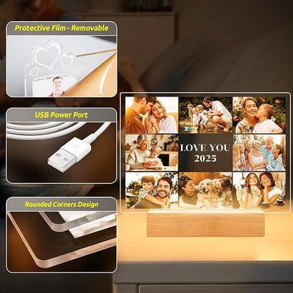 Custom Picture Frames with Photo, Customized Photo Frame with Night Light, Personalized Picture Frame, Personalized Christmas Birthday Gifts for Women Men Her Him Mom Dad Kids Baby Family Friends