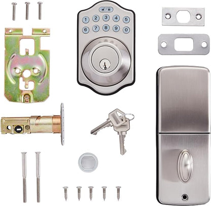 Amazon Basics Traditional Electronic Keyless Keypad Deadbolt Door Lock, keyless Entry Door Lock, Keyed Entry Option, 1-Pack, Satin Nickel