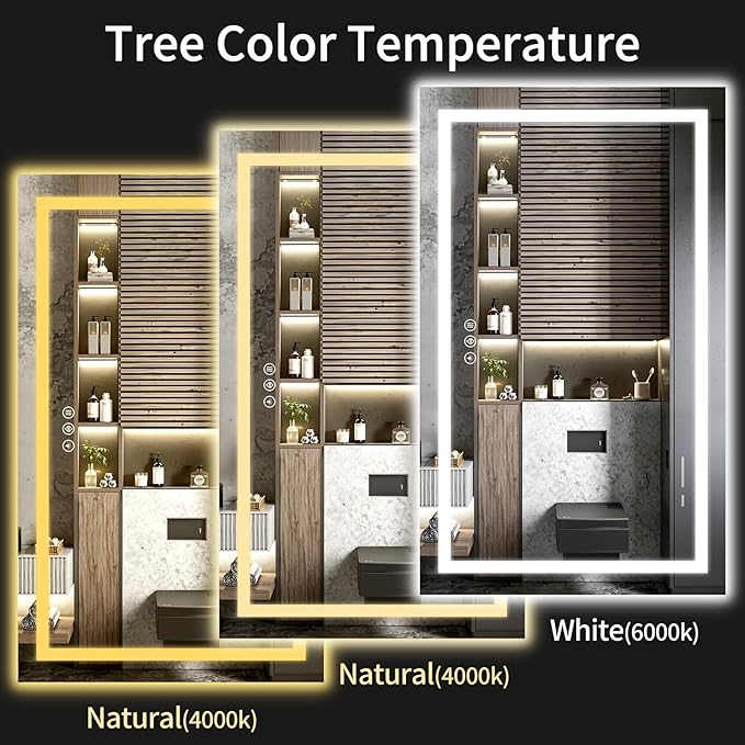 LED Bathroom Mirrors 32"x72" Bathroom Mirror with Lights for Wall, Backlit + Front Lit, 3 Colors, Anti-Fog, Dimmable Brightness for Vanity,Bathroom, Entryway, Living Room