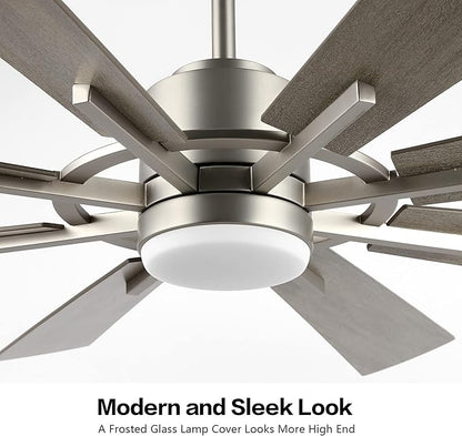 WINGBO 72" DC Ceiling Fan with Lights, Brushed Nickel and Gray Ceiling Fan with 3 Downrods, 8 Plywood Blades, 6-Speed Reversible DC Motor, Modern Ceiling Fans Indoor for Kitchen Bedroom Living Room