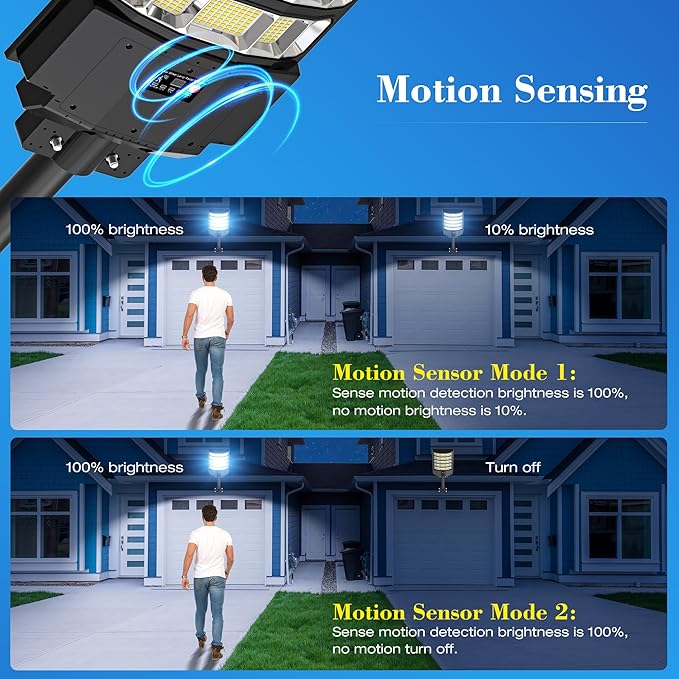 Solar Street Lights Outdoor,10000W Solar Lights Outdoor Waterproof with Motion Sensor, IP66 Solar Flood Lights for Yard, Pathway, Parking Lot - 350° Wide Angle & Remote Control Included (2 PACK)