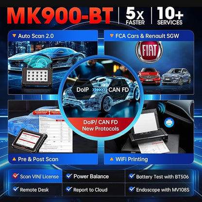 Autel Scanner MaxiCOM MK900BT, 2026 MK900-BT Bidirectional Diagnostic Scan Tool, 2.0 BT Ver. of MK900 MX900, 8in Up of MK808S MK808BT PRO MX808S MK808Z, 40+ Reset, 3K+ Active Tests, CAN FD & DoIP, FCA