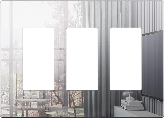 LIDER Triple Decorator Wall Plate, Impact Resistant, Mirrored Acrylic, Plexiglass, Reflective Finish, Modern Upgrade Screwless Light Switch/Outlet Cover Mid-Size 3-Gang 4.88" x 6.77" Silver