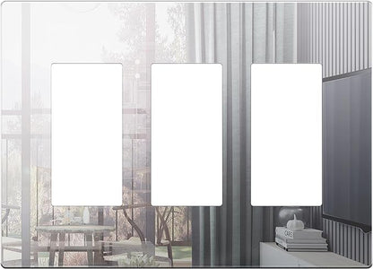 LIDER Triple Decorator Wall Plate, Impact Resistant, Mirrored Acrylic, Plexiglass, Reflective Finish, Modern Upgrade Screwless Light Switch/Outlet Cover Mid-Size 3-Gang 4.88" x 6.77" Silver