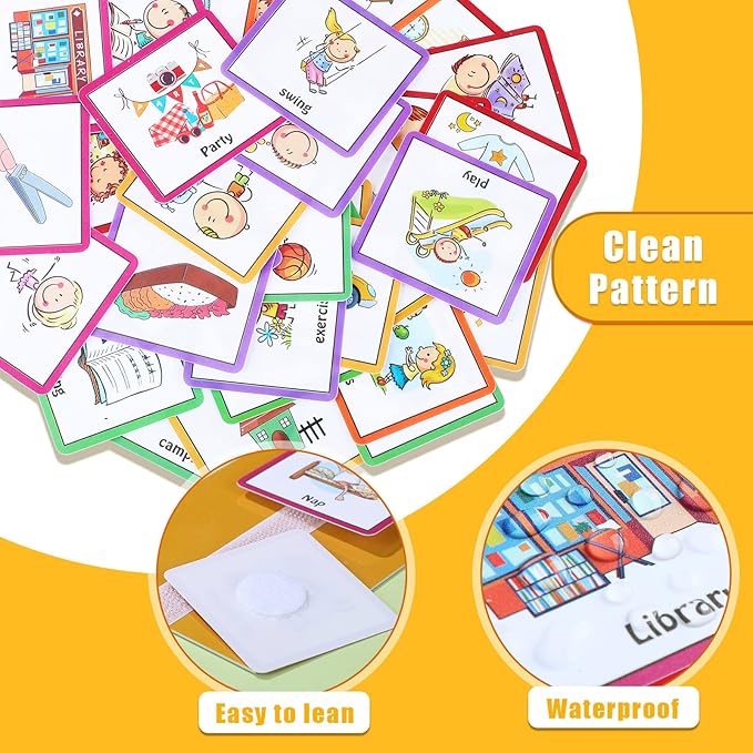 Geyee 60 Pcs Visual Schedule Cards Daily Routine Chart Visual Planner Cards Bulk for Autism Learning Materials Asperger's ADHD Home Education Behavioral Tool(Yellow)