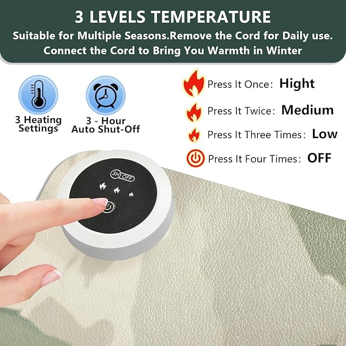 Heated Desk Pad Mouse Pad 31.5x13 Inch PU Leather Desk Mat with 3 Heat Levels Large Mouse Gaming Computer Laptop Mat Sage Green Camounflage Mountain