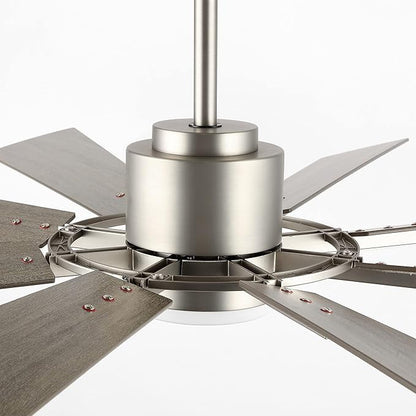 WINGBO 72" DC Ceiling Fan with Lights, Brushed Nickel and Gray Ceiling Fan with 3 Downrods, 8 Plywood Blades, 6-Speed Reversible DC Motor, Modern Ceiling Fans Indoor for Kitchen Bedroom Living Room