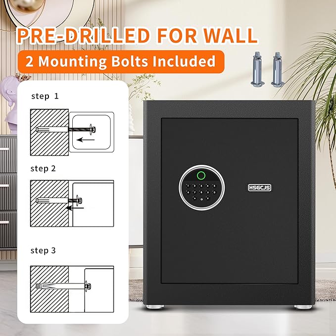 HSGCJS Biometric Fingerprint Safe, Home Safes Box with full Digital Keypad,Security Safe For Home,Office and Hotel-1.93 Cubic Feet
