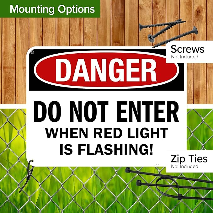 Danger Do Not Enter When Red Light is Flashing Sign, 18x24 Inches, 55 mil thick HDPS (high density polystyrene), Made in USA by My Sign Center